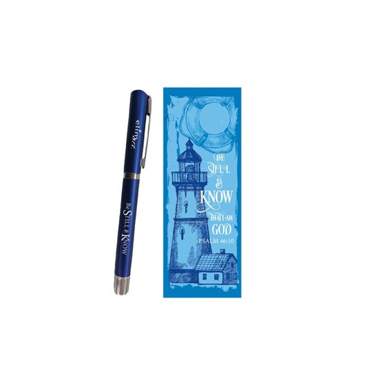 Gel Pen/Bookmark GiftSet: Be Still & Know Blue Pen (Psalm 46:10)