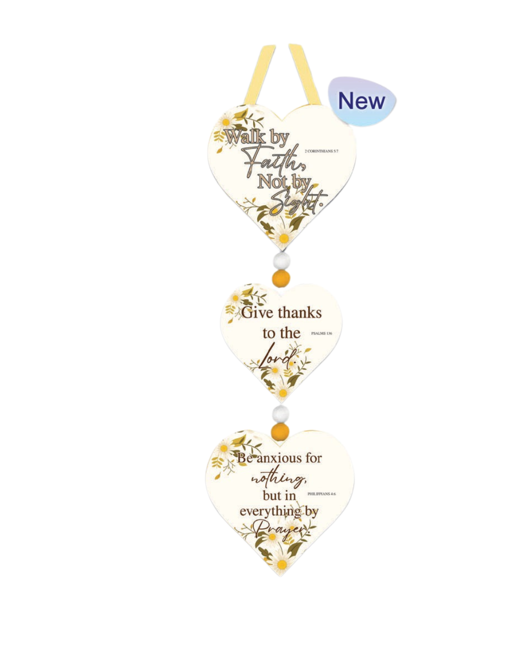 Wood Wall Hanging - 3x Hearts - Walk by Faith