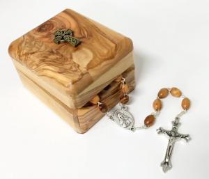 Rosary Olive Wood Box Pewter Celtic Cross