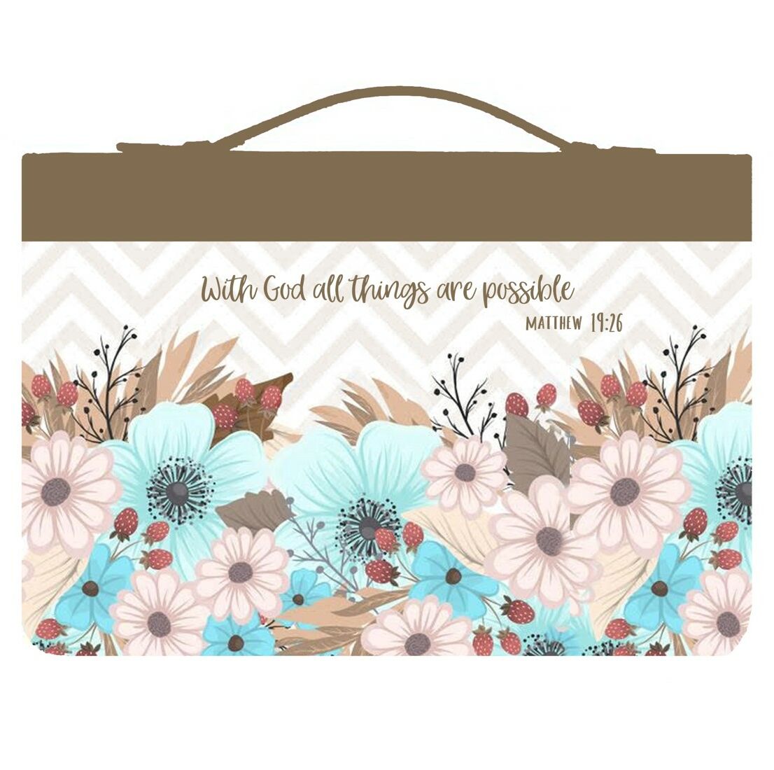 Bible Cover Brown Pink Floral - With God all Things are.. (XL)