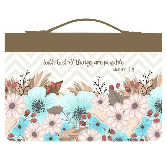Bible Cover Brown Pink - With God All Things Are... (XL)