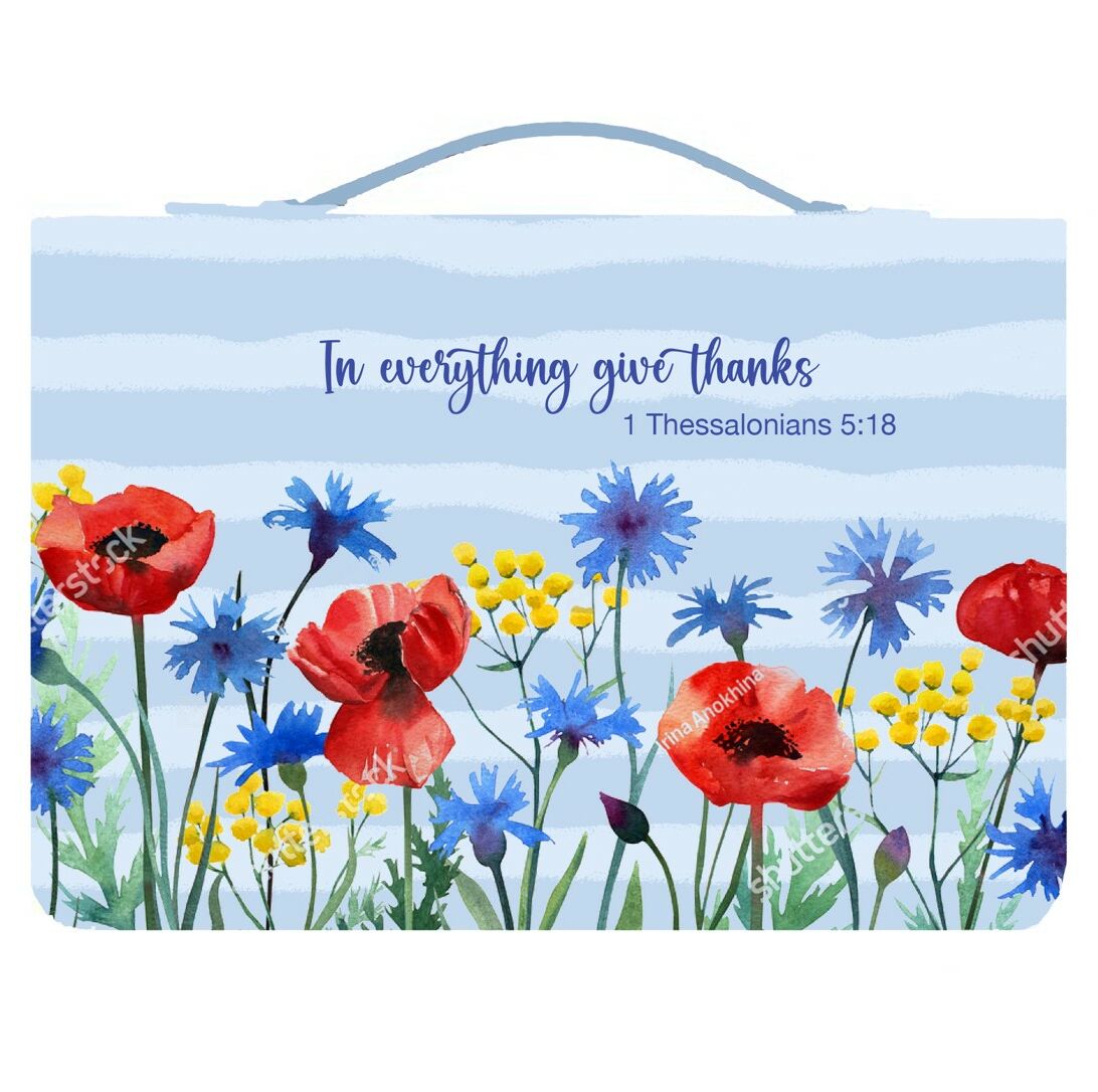 Bible Cover TwoTone Blue Floral - In Everything Give Thanks (XL)