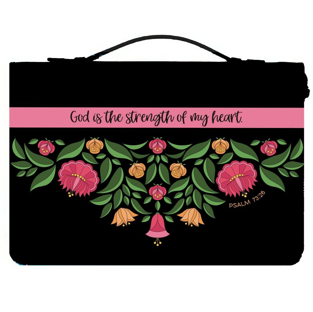 Bible Cover Brown Pink Floral - God is the Strength of My Heart (XL)