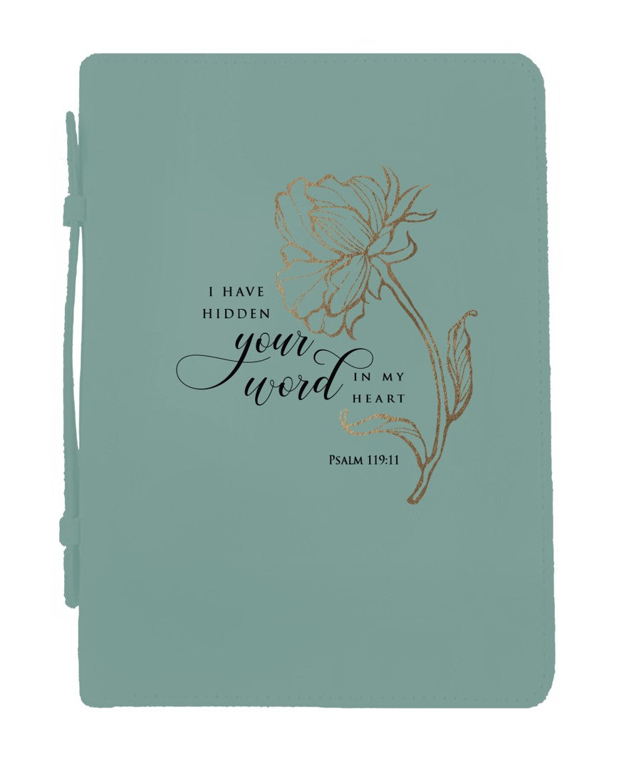 Bible Cover Green Gold Flower - I Have Hidden Your Word.. (XL)