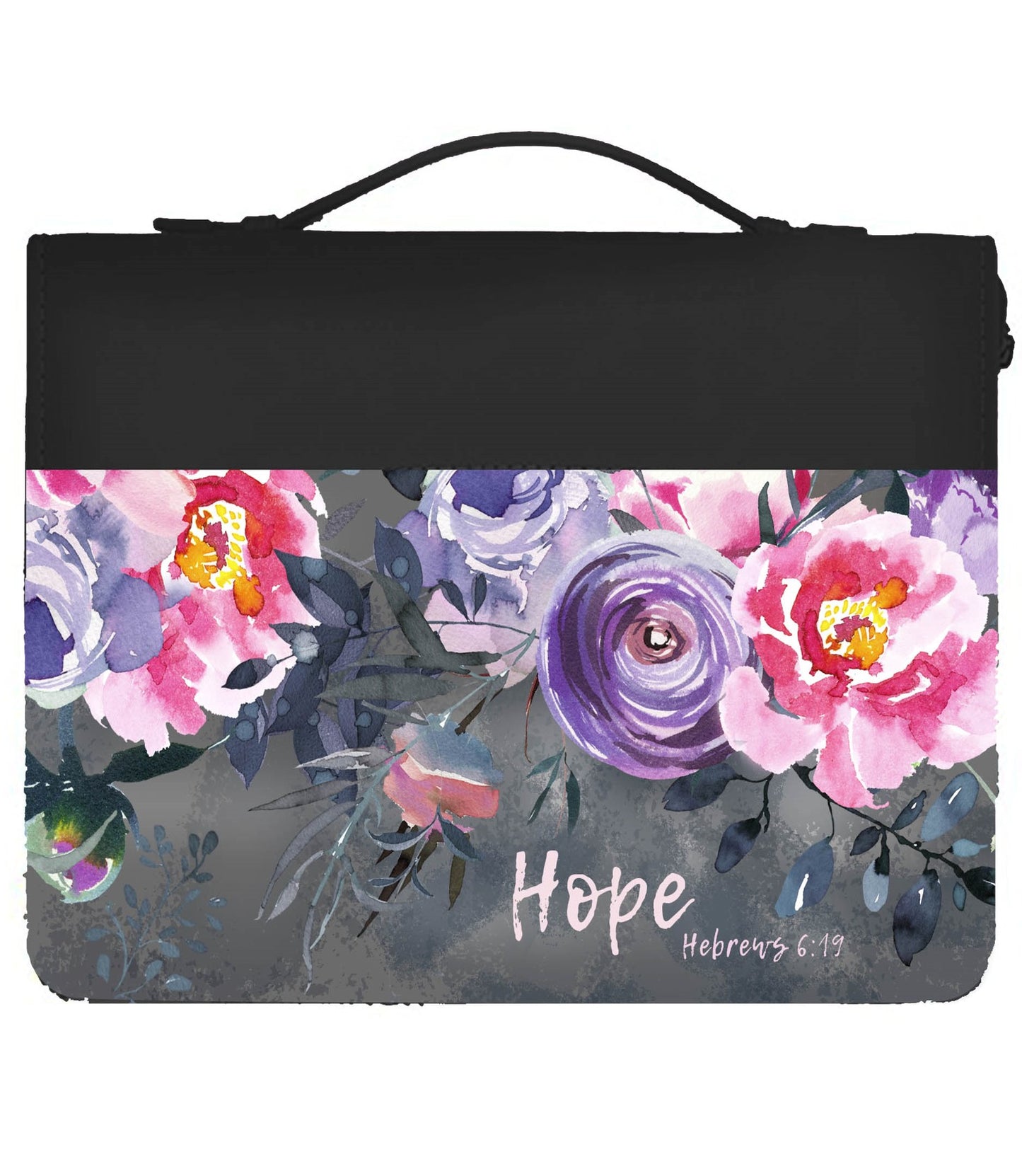 Bible Cover Black/Grey Floral - Hope Hebrews 6.19