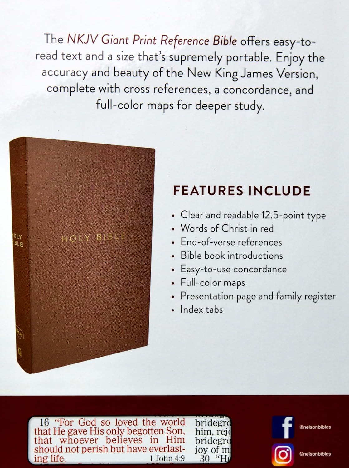 NKJV GIANT PRINT Holy Bible Indexed Edition Red Letter Brown Leathersoft NEW Imi