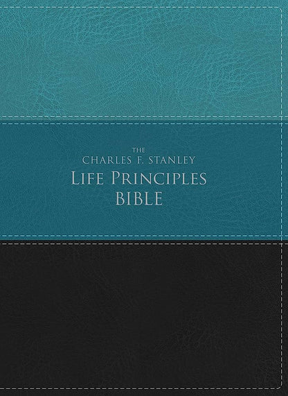 NIV  Bible Charles Stanley Life Principles Teal/Blk Lth/Soft