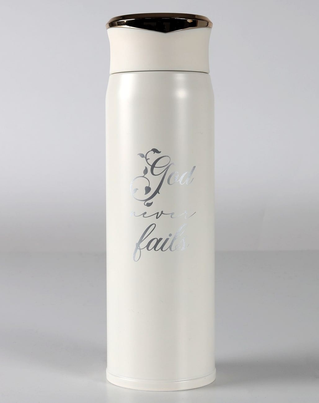 Bottle Flask S/Steel White - God Never Fails