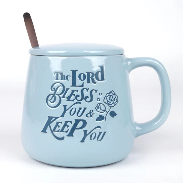 Ceramic Mug w/Cover - The Lord Bless You - Blue