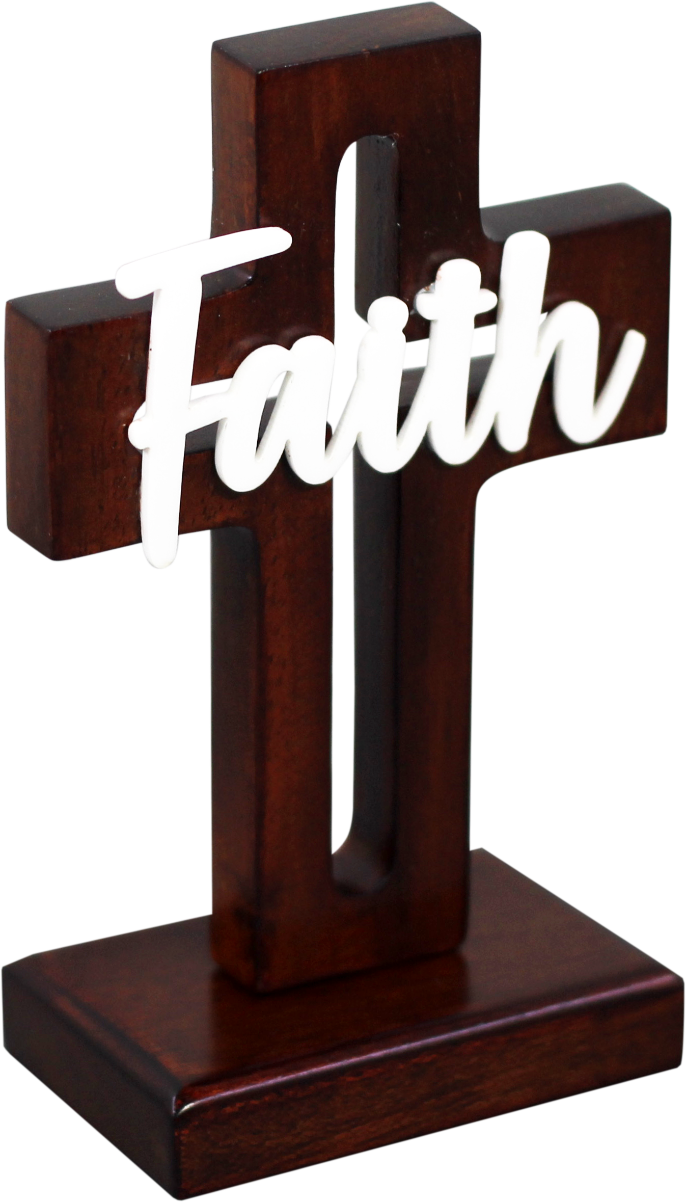 Cross Wood (outline) Mahogany - 10cm standing - Faith