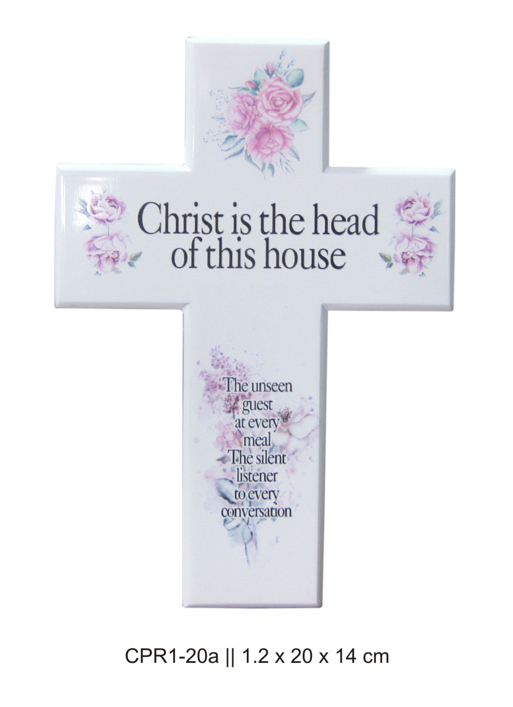Wooden Cross - Christ is the Head (Pink Flowers) 20cm Hanging