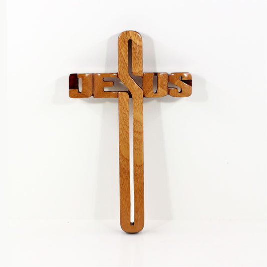 Cross Jesus (Outline) Small 20cm - Mahogany
