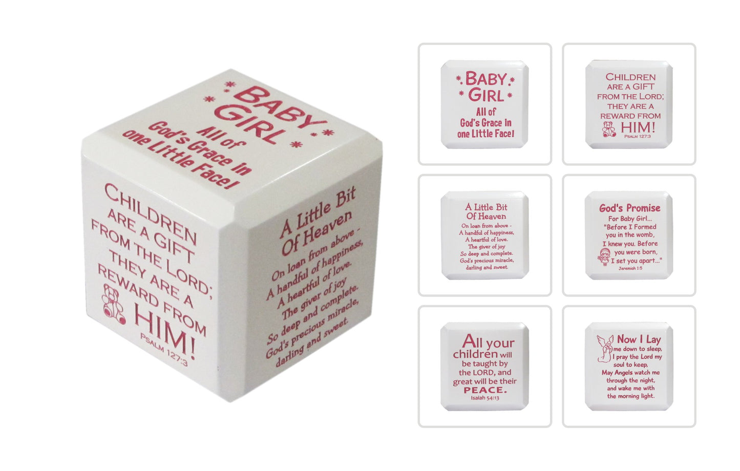 Cube Wood White - Baby Girl (Pink)