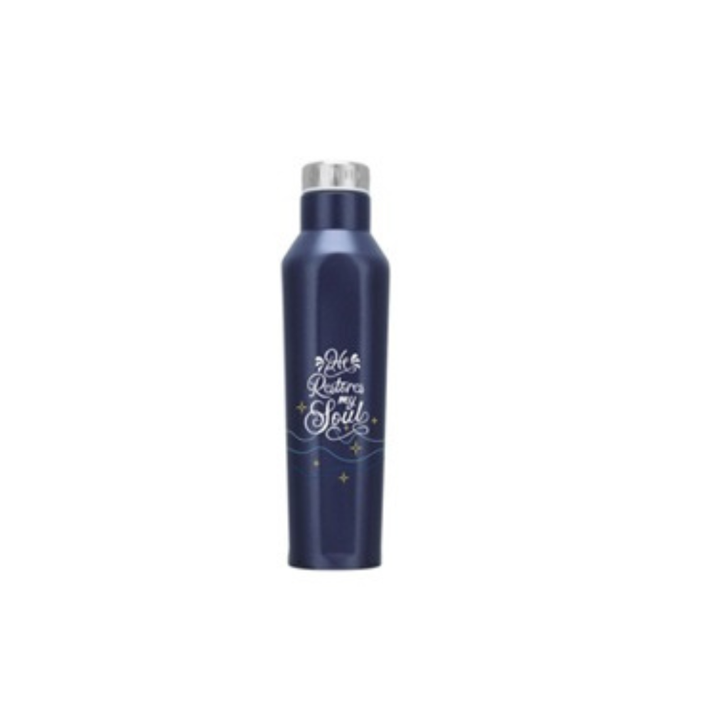 Tumbler Bottle Tall - He Restores my Soul - Dark Blue