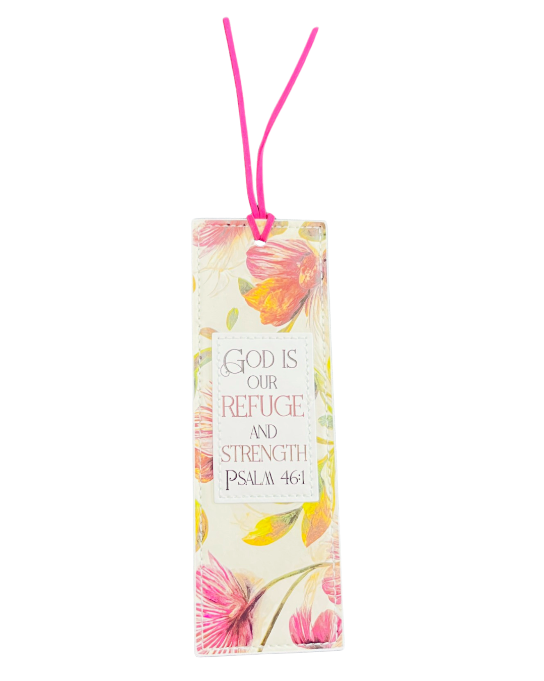 Bookmark Luxleather Pink Flowers - God is Our Refuge