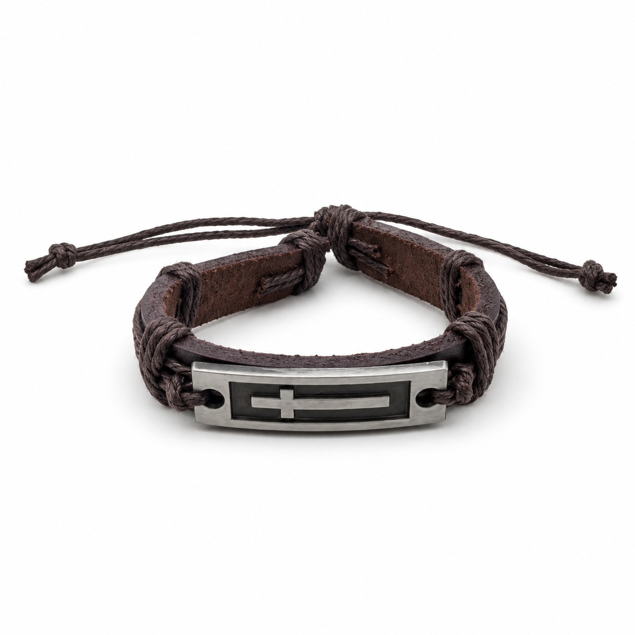 Wrist Band - Brown with Cross - recessed