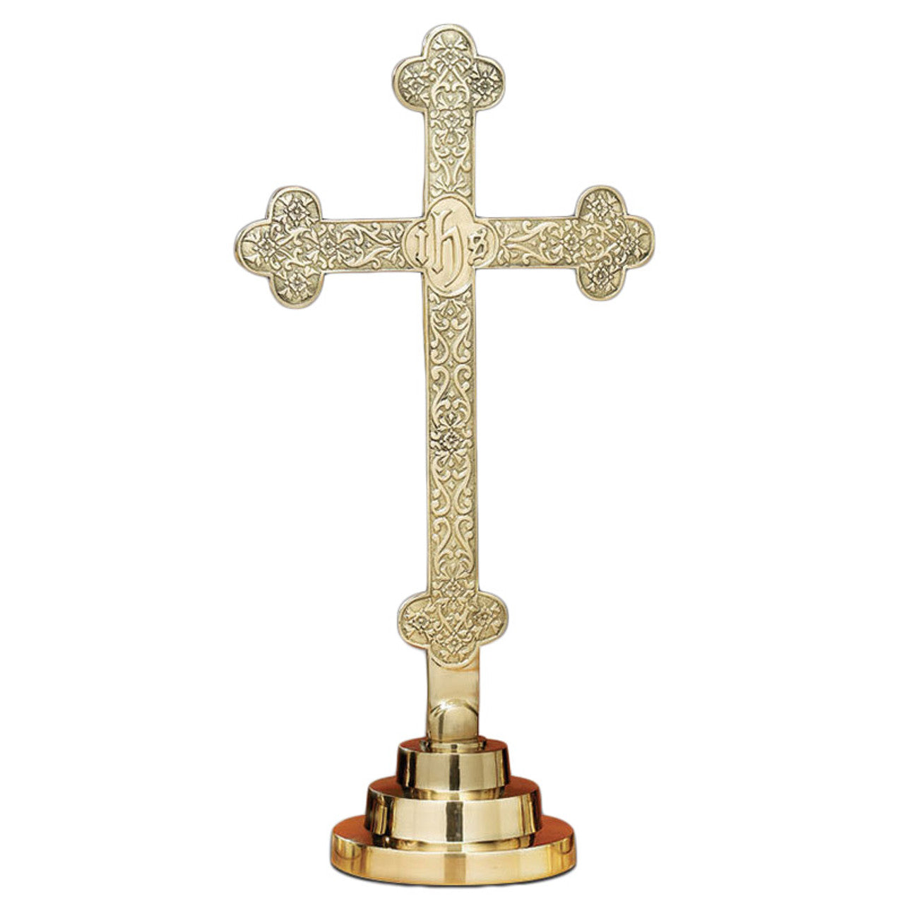 Altar Cross 22 Inch Brass (Budded) Round Base