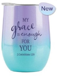Tumbler Mug St/Steel 360ml - My Grace is Enough - Gradient Blue