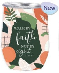 Tumbler Mug St/Steel 360ml - Walk by Faith - Beige Green