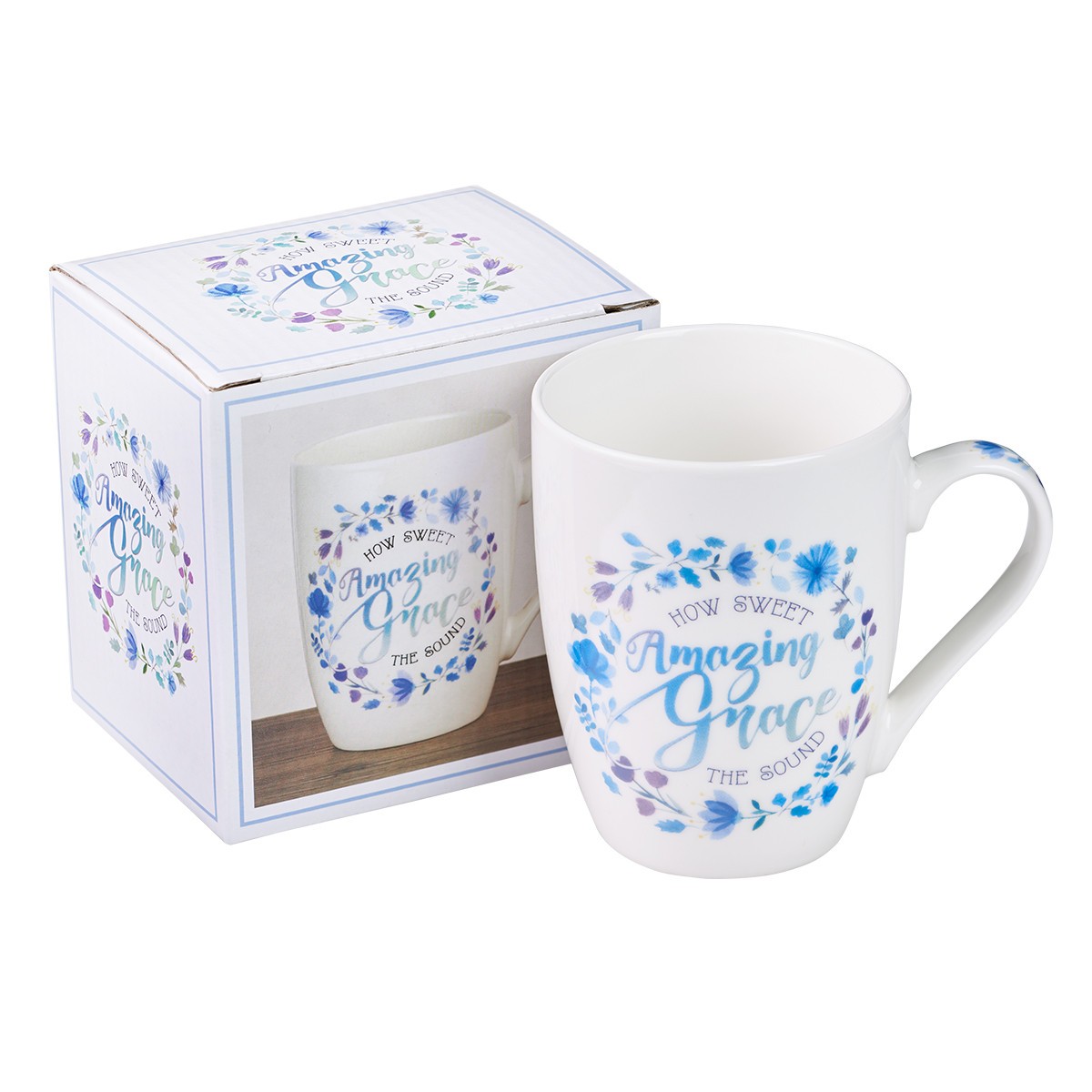 Mug Ceramic White/ Blue Floral Amazing Grace ....