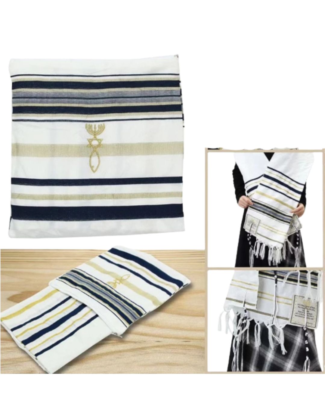 Prayer Shawl (Tallit) Navy/White 72x22 inch