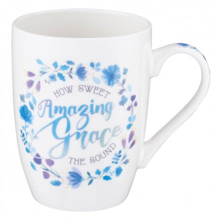 Mug Ceramic White/ Blue Floral Amazing Grace ....