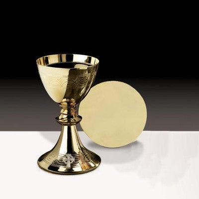 Chalice and Paten Goldtone with Etched Celtic Cross