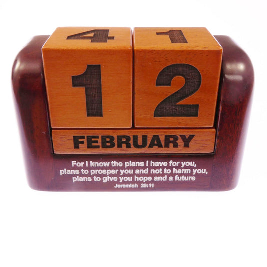 Calendar Desk Perpetual Mahog Wood (Jer 29.11)