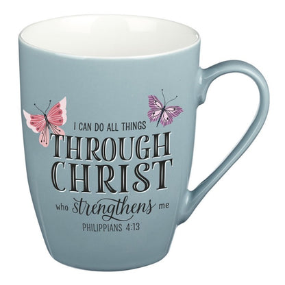 Mug Ceramic Through Christ - Green With Butterflies