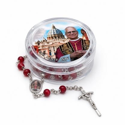Rosary Red Wooden - Pope Leo