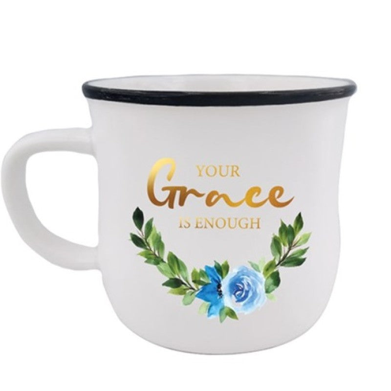 Mug Ceramicl Look - White Floral (Your Grace Is Enough)