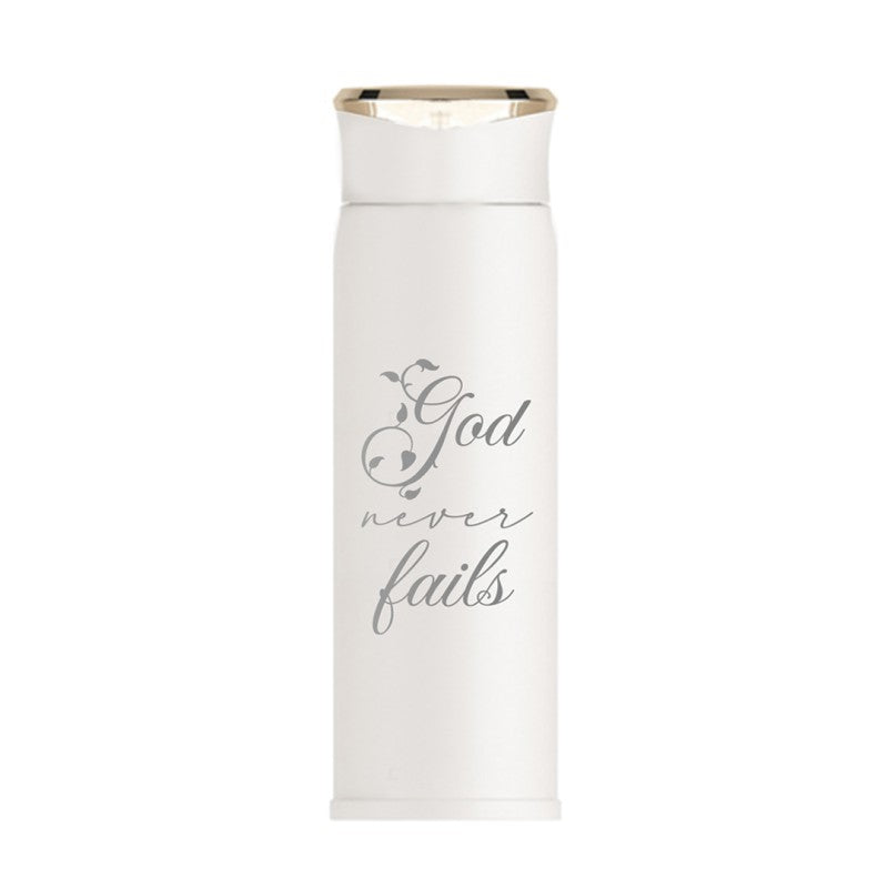 Bottle Flask S/Steel White - God Never Fails