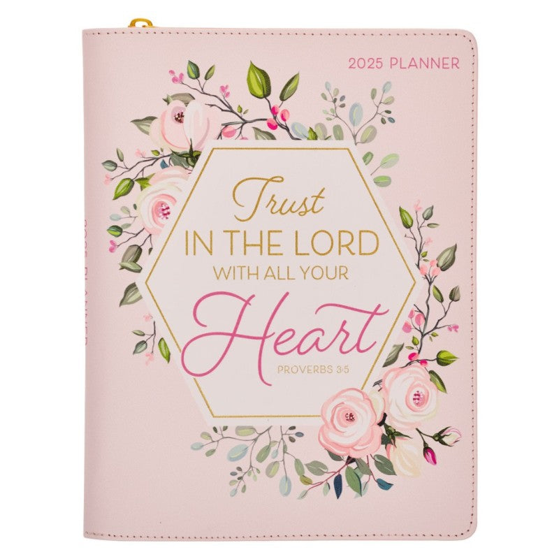 2025 Executive Planner with Zip - Trust in the Lord... Pink Floral