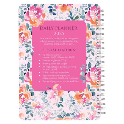 2025 12 Month Spiral Weekly Planner - Be Still and Know ..Pink Floral