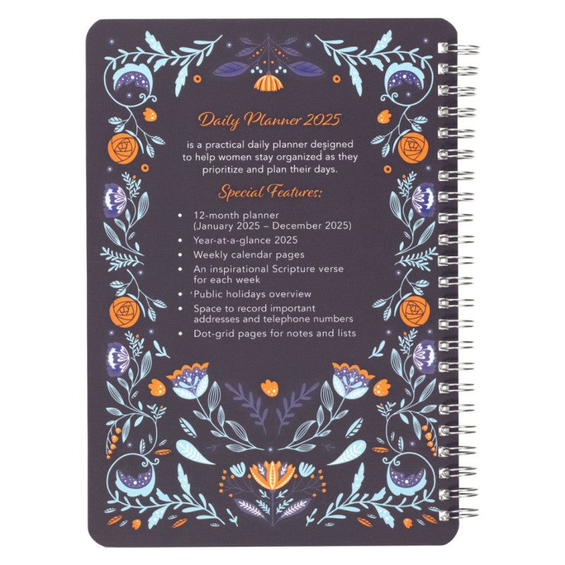 2025 12 Month Spiral Weekly Planner - With God All...Blue Floral