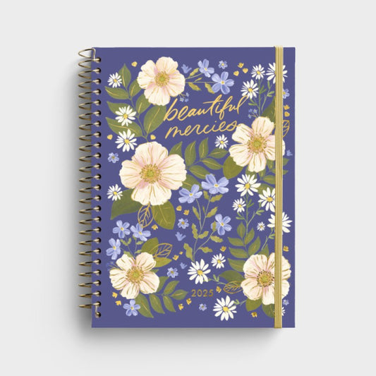 2025 12 Month Week Planner Spiral H/B - Beautiful Mercies  Purple Floral