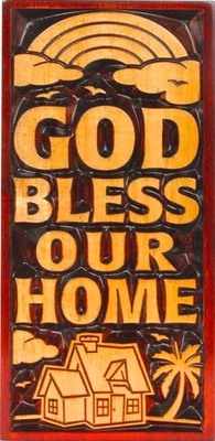 Plaque Mahogany - God Bless Our Home 22X10cm