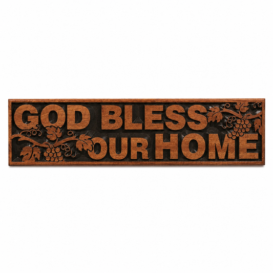 Plaque Mahogany - God Bless Our Home... 60X15Cm