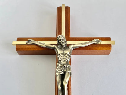 Cross Wooden (Gold inlay) 26cm with Metal Corpus (Hanging)
