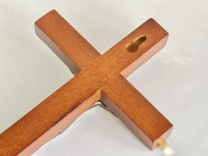 Cross Wooden (Gold inlay) 26cm with Metal Corpus (Hanging)