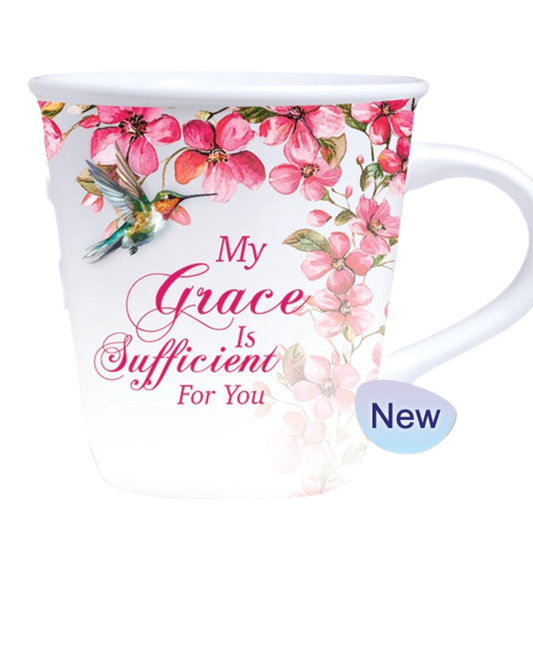 Ceramic Mug White/Pink Flowers 260ml - My Grace is Sufficient