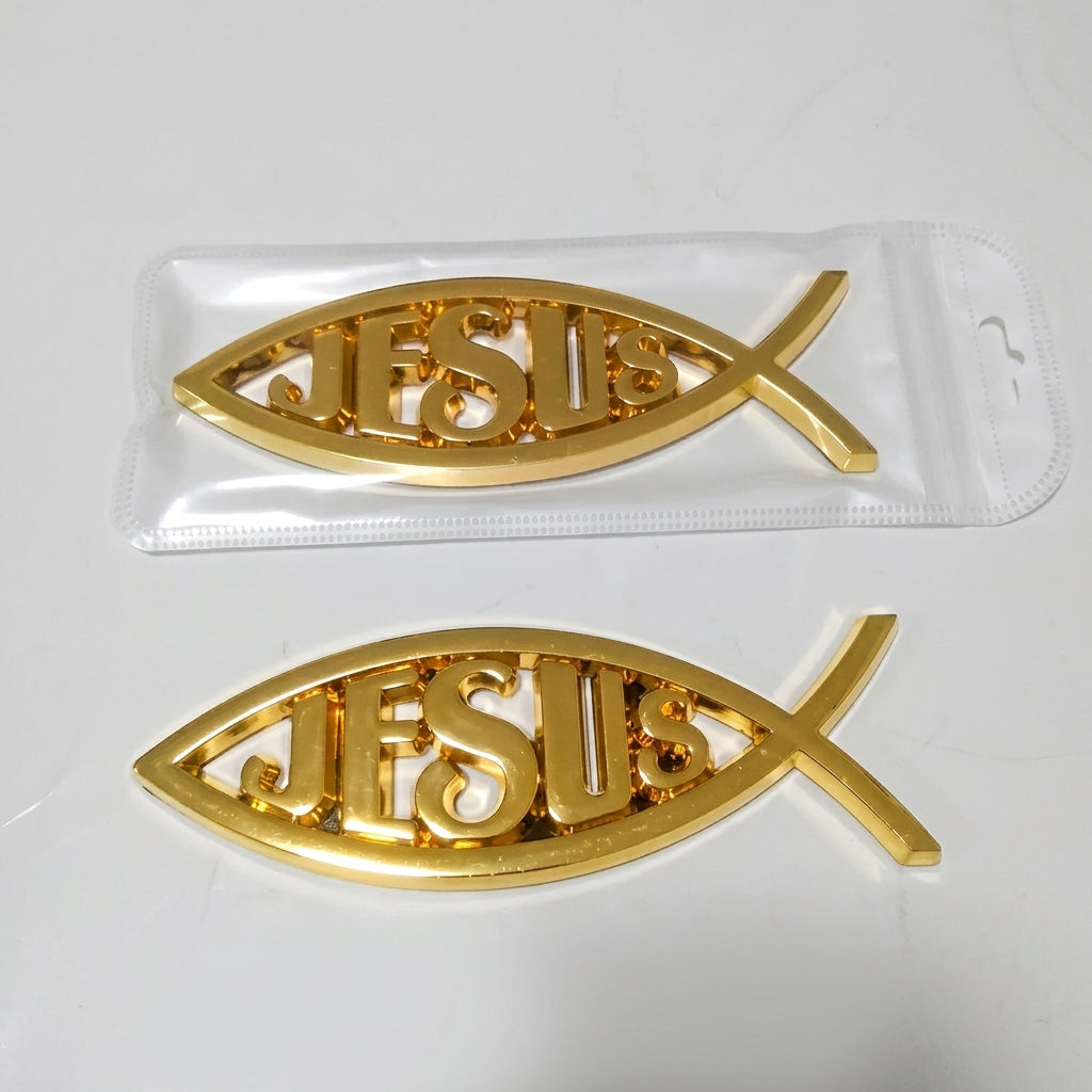**Auto Emblem Fish shape with Jesus word Gold