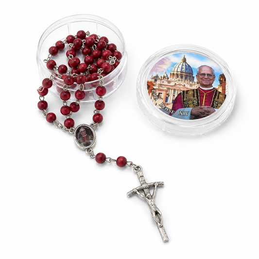 Rosary Red Wooden - Pope Leo