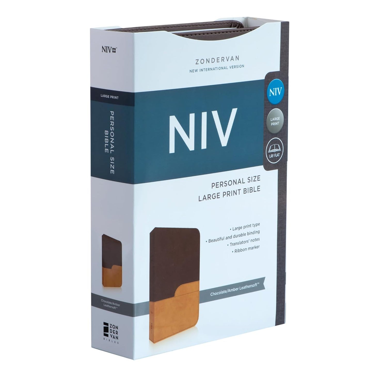NIV Large Print Chocolate/Amber Leather Soft