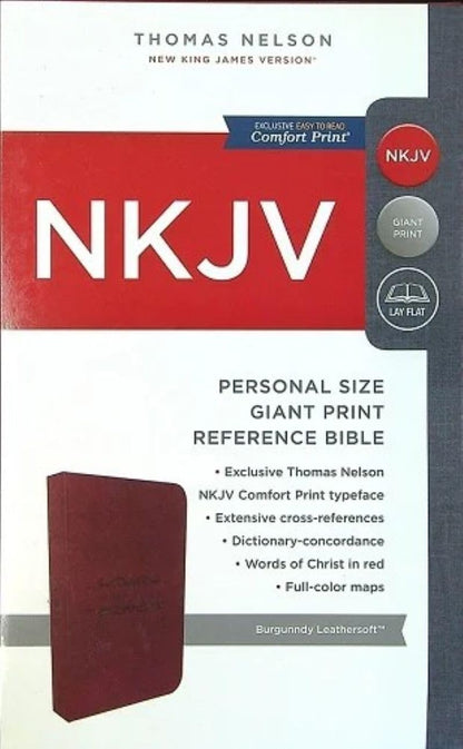 NKJV, Personal Size Bible, Giant Print, Leathersoft, Burgundy, Red Letter, Comfort Print Imitation Leather