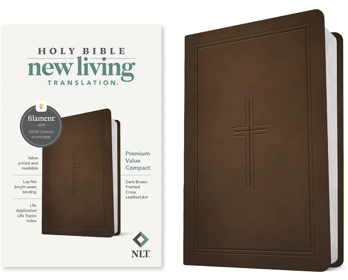 NLT Bible Premiun Value Compact Filament Brown Cross Lth/Like