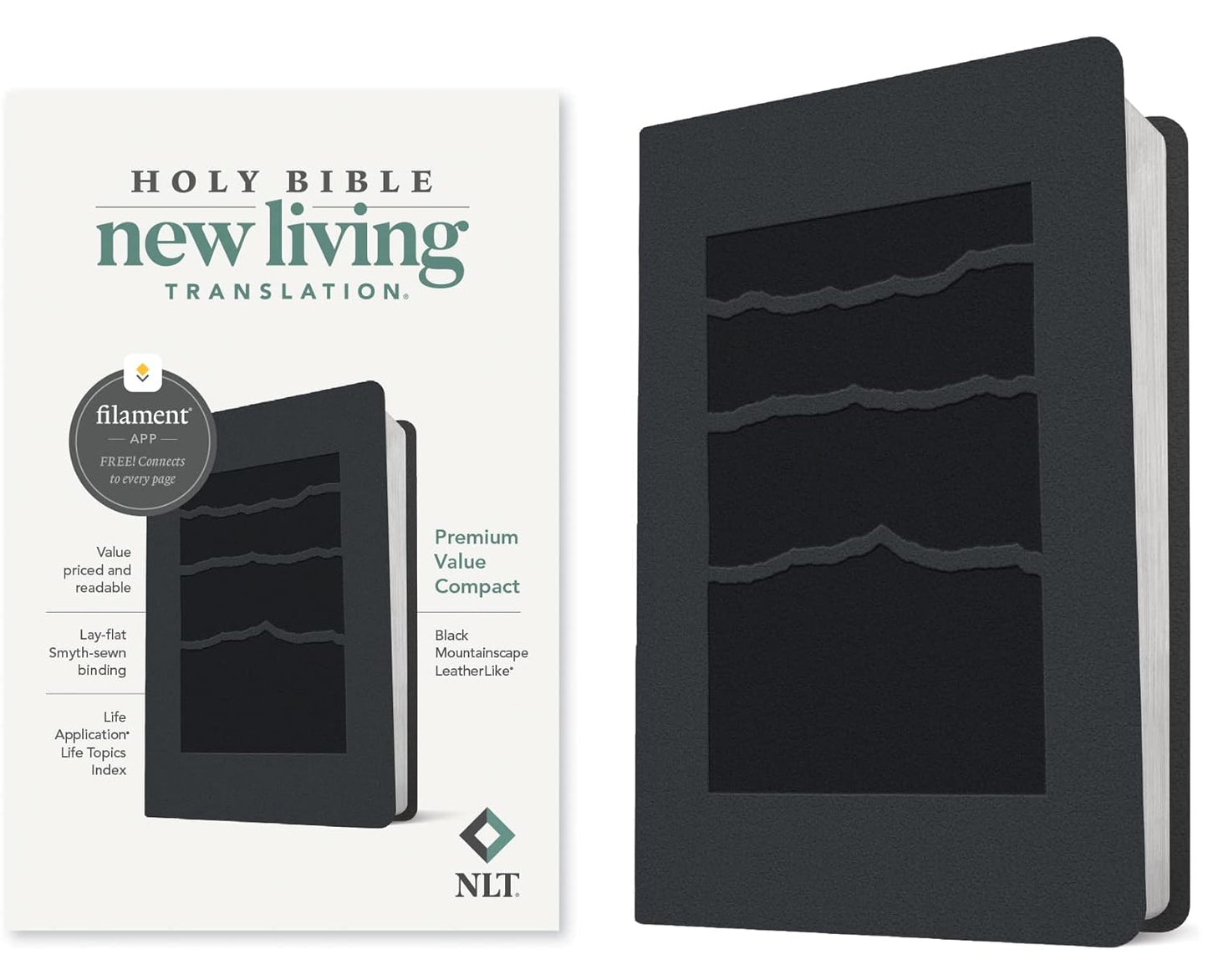 NLT Bible Premium Value Compact Filament Black Mountainscape Lth/like