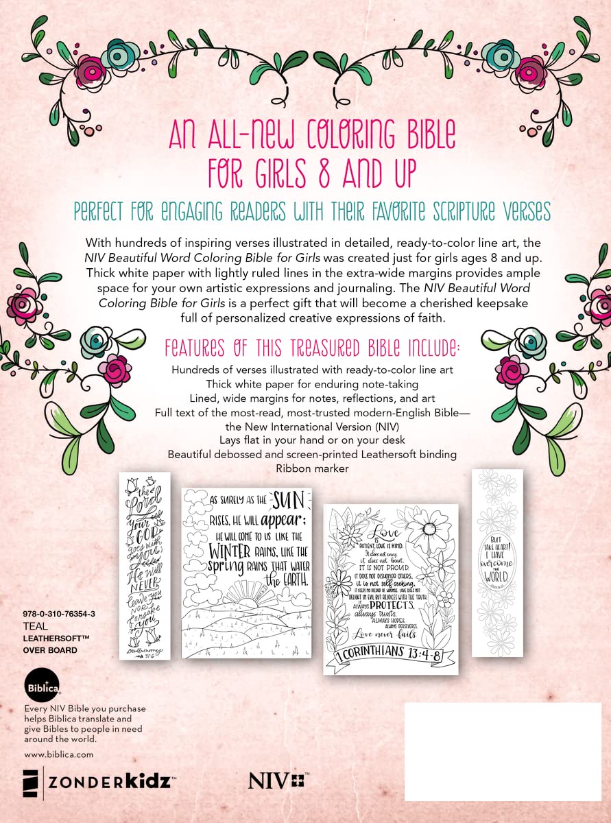 NIV  Bible Beautiful Word Colouring for Girls Teal Im/Lth