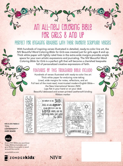 NIV  Bible Beautiful Word Colouring for Girls Teal Im/Lth