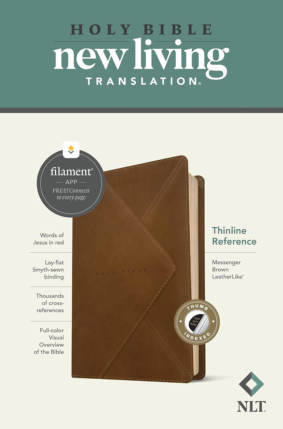 NLT Thinline Ref Bible Filament Enabled Brown Indexed